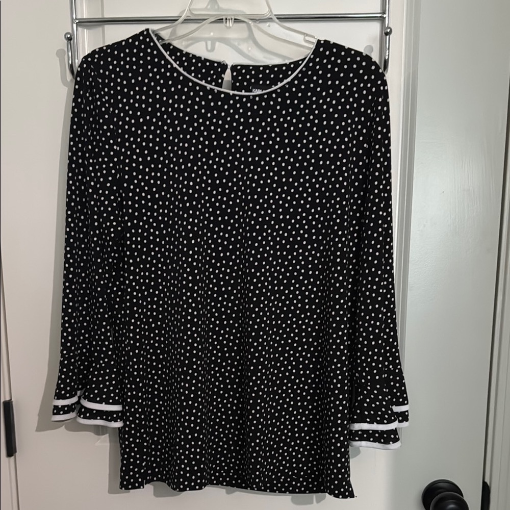 Karl Lagerfeld Black and White Cuffed Sleeve Blouse